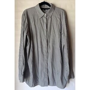 Lafayette 148 New York Womens Navy White Striped Button Down Shirt Size M